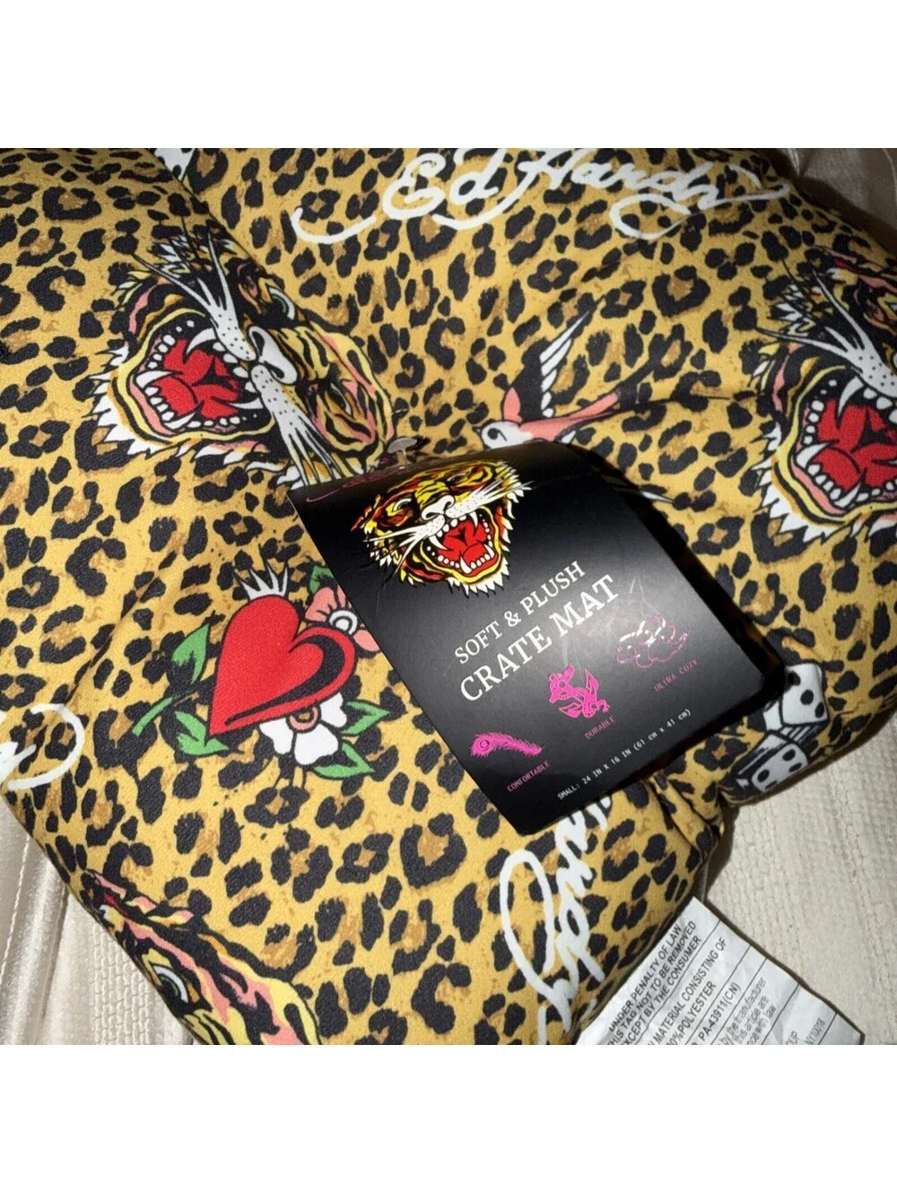 Ed Hardy Crate Pet Mat Cushion Tiger Cheetah Print New 24x16 In